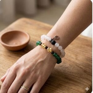 Gemstone bracelets (set) , Green aventurine bracelet & Pink rose quartz. AdultSz